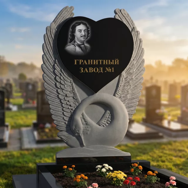 3135 Надгробие резное лебедь с сердцем