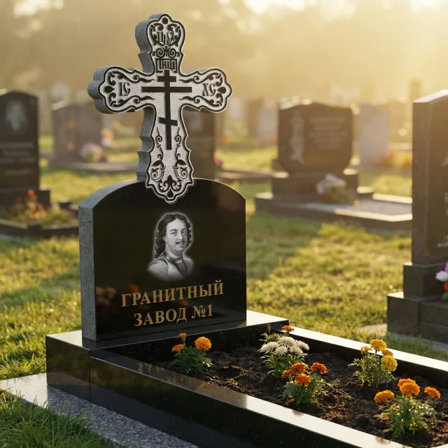 3055 Мемориальное надгробие христианский крест с голгофой