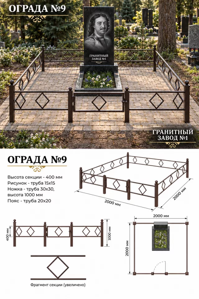 Ограда металлическая №9, 2×2 м