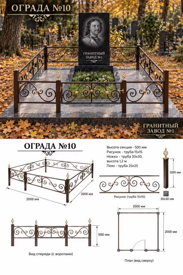 Ограда металлическая №10, 2×2 м