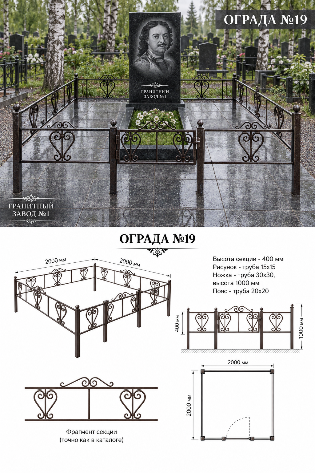 Ограда металлическая №19, 2&times;2 м