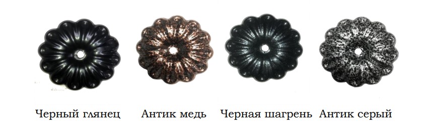 Варианты окраски ограды: чёрный глянец, антик медь, чёрная шагрень и антик серый