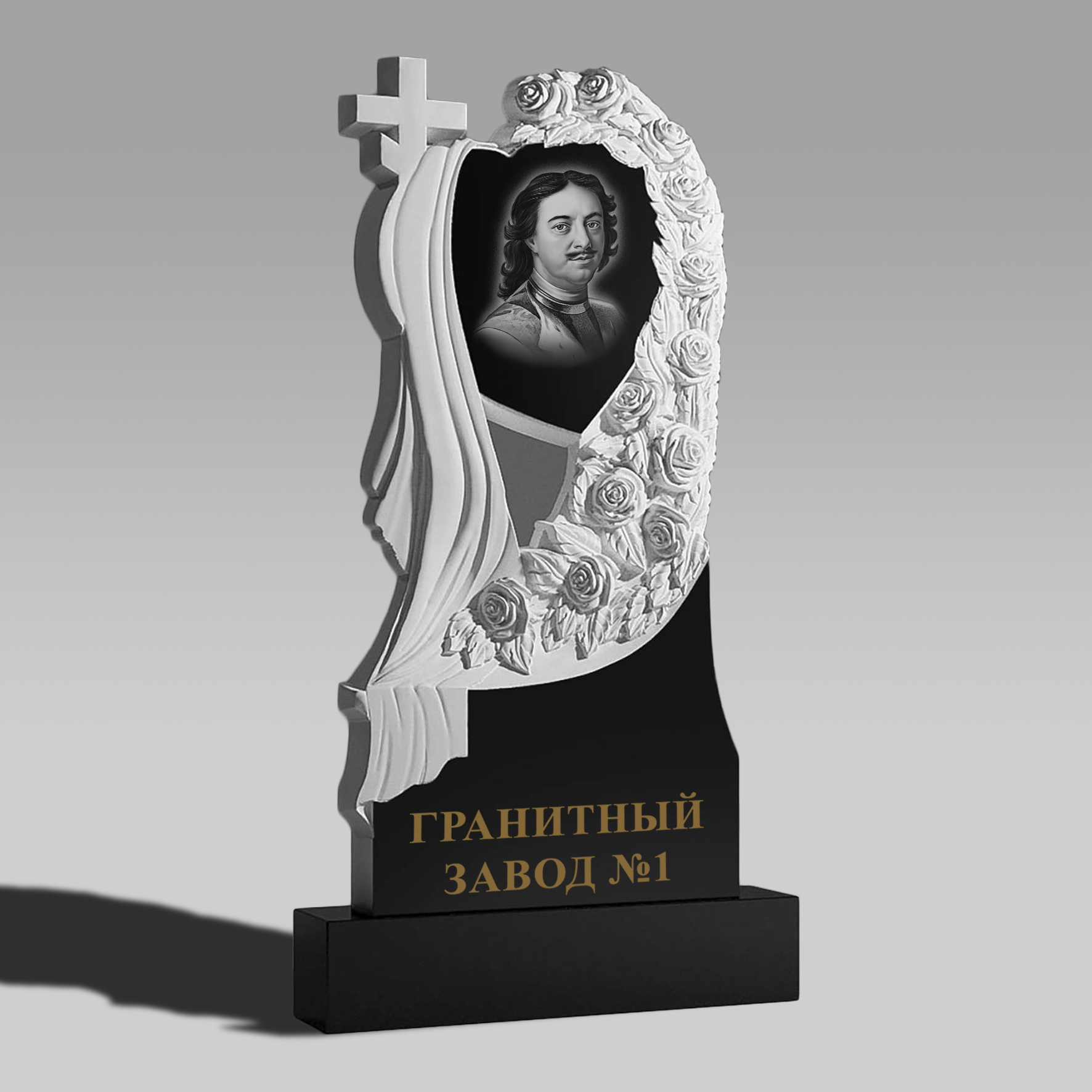 3001 Ритуальный памятник с крестом, розами и плащеницей